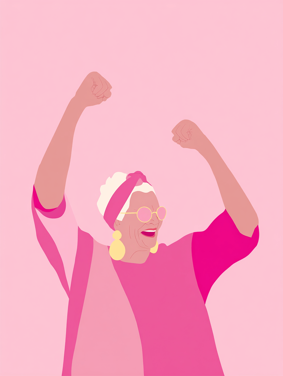 Ilustracion de una mujer mayor riendo con la mano sobre el rostro