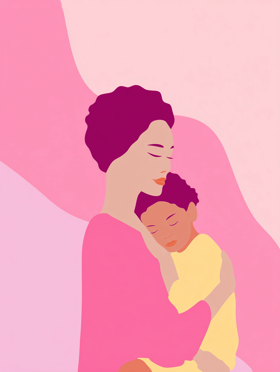 Ilustracion de una madre abrazando a su bebe dormido