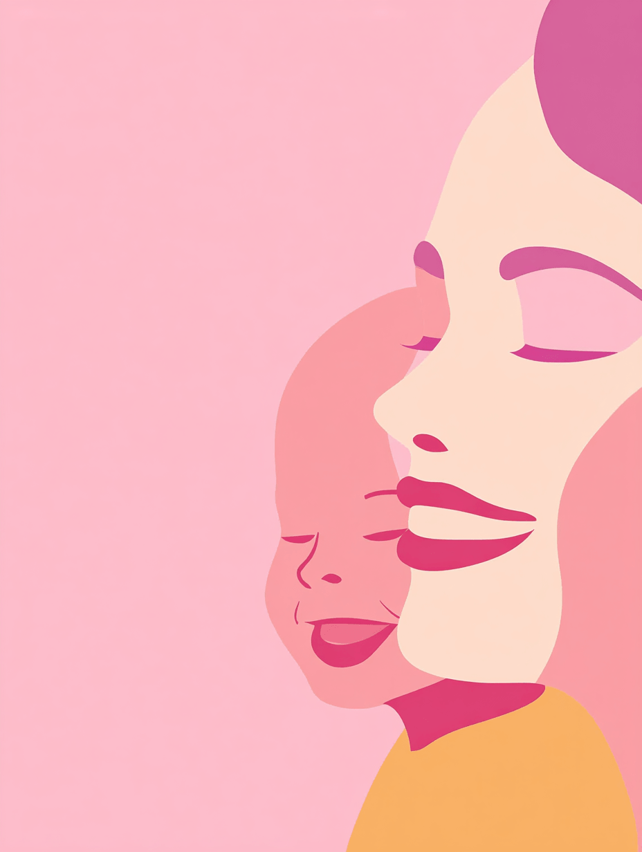 Ilustracion cercana de una madre y su bebe con los ojos cerrados