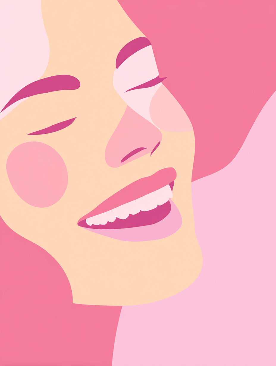 Ilustracion de perfil de una adolescente cantando o riendo